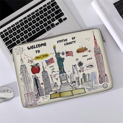 Funda para portátil con estampado aleatorio, bolsa para portátil, accesorios, funda blanda para portátil, estuche blando para portátil, funda para portátil, estuche de cuero para tablet PC, funda con cremallera para portátil, bolso de hombro para portátil/ordenador para escuela/oficina, estilo Ins/Y147k, portátil, unisex, lindo, resistente al agua/impermeable, ligero, portátil, minimalista, con compartimento para portátil, gran capacidad, escuela, oficina, mujer, trabajo, viaje, multifuncional