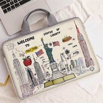 Random Pattern Printed Laptop Sleeve, Laptop Bag, Accessories, Soft Laptop Sleeve, Soft Laptop Case, Laptop Sleeve, Tablet PC Leather Case, Zipper Laptop Sleeve, School/Business Office Laptop/Computer/Shoulder Bag, Ins/Y147k Style, Portable, Unisex, Cute, Water-Resistant/Waterproof, Lightweight, Portable, Minimalist, With Laptop Compartment, Large Capacity, School, Office, Women, Work, Commute, Multifunctional