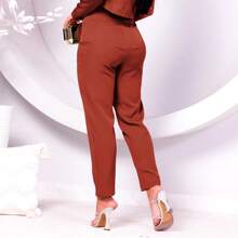 High Waist Women's Tailored Straight Pants - 駝色 - 查看 2