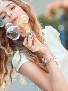 5 件金属吊坠装饰环，兼容 表带，LOVE 钻石水钻饰品，智能手表硅胶表带配件，时尚手链（不含手表和表带），兼容三星 Galaxy Watch - 金色 - 查看 5