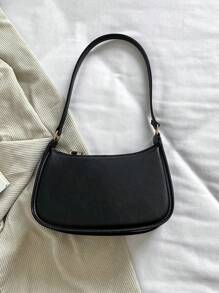 2026春夏新款时尚简约黑色纯色翻盖单肩包，休闲通勤腋下包，小众手提包，适合办公室、大学、工作、商务、通勤、户外、旅行、外出等场合，时尚女士商务休闲包，适合办公室、商务和工作日手提包购物、约会、女士礼物，适合年轻女大学生、职场新人及白领，适合办公室、学院、工作、商务、通勤等场合。 - 黑色 - 查看 6