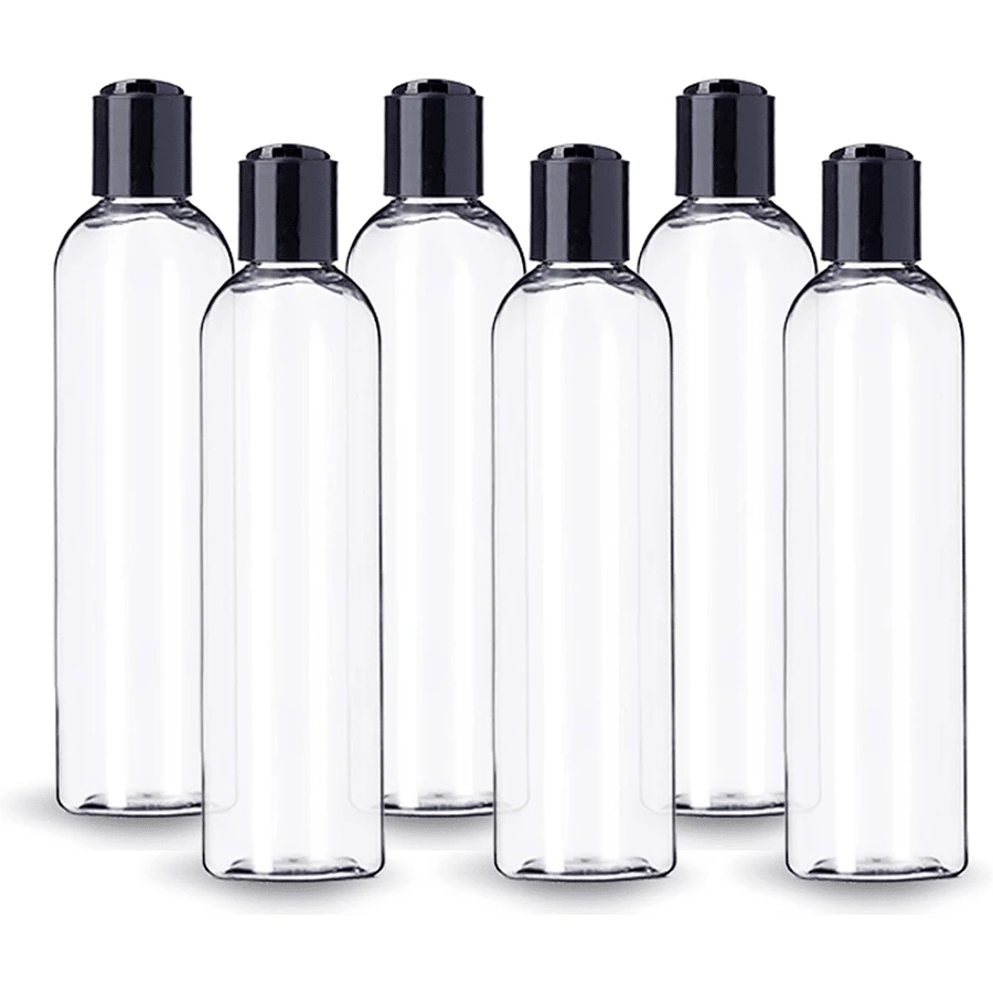 200ml Transparent Plastic Empty Bottle With Black Disc Cap, Squeezable Refillable Container For Shampoo, Lotion, Cream - Multicolor - View 1