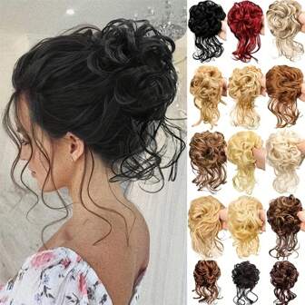 凌乱发髻 凌乱发髻 发髻接发 弹性发带 发髻 卷发发髻 女士 (黑色)