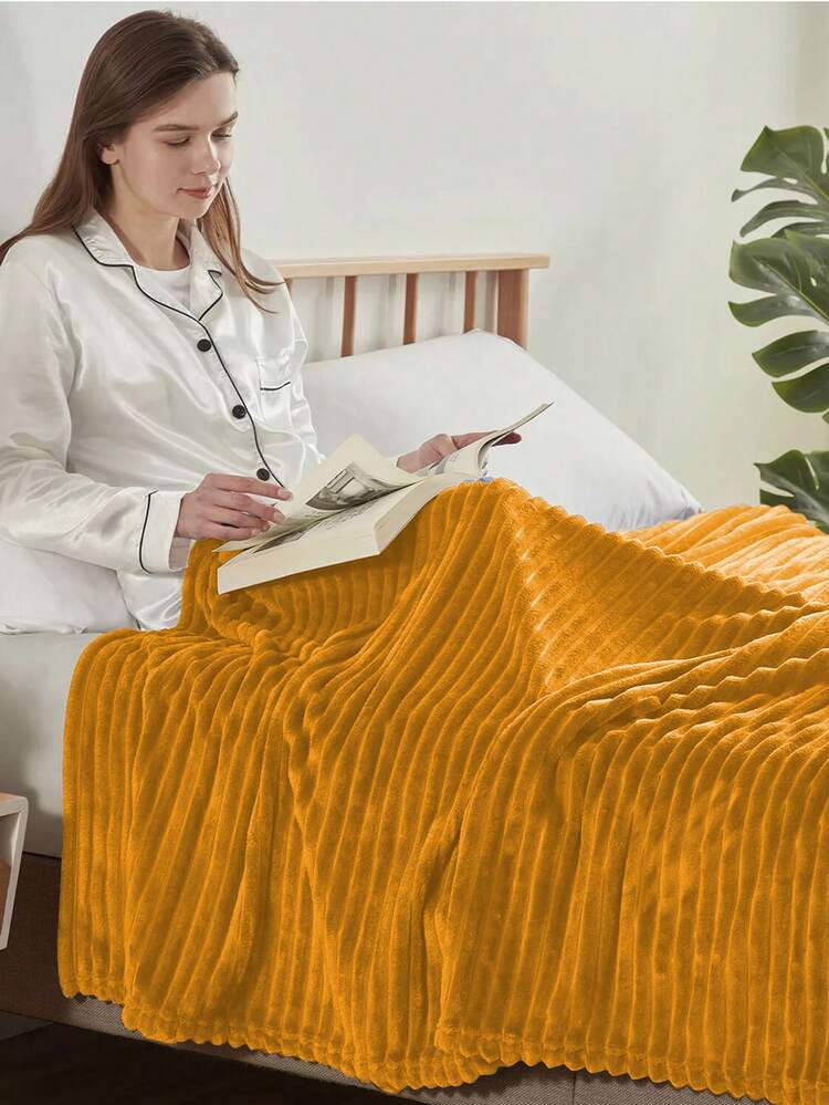 Cobijas Matrimonial Con Patrón De Rayas Cómodo y Suave, Frazada Matrimonial De Rayas Para Cama o Sofá, para Toda Estaciones, Disponible En Muchos Colores Diferentes (200*220 cm) - Amarillo Mostaza - Añade 5