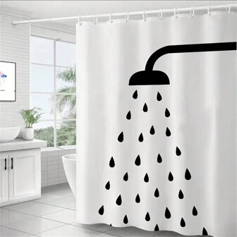 1pc Stylish Shower Head Pattern Curtain - Waterproof & Mildew-Resistant, Bathtub Partition, Enhances Bathroom Aesthetics With Hooks, Perfect Decor Accessories Home Bathroom Decor Fall Decor Bathroom Accessories Back To School