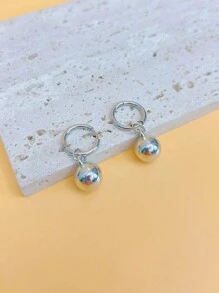 1 对 18K 镀金不锈钢空心树脂球形吊坠耳环，适合女性的百搭日常珠宝 - 銀色 - 查看 8