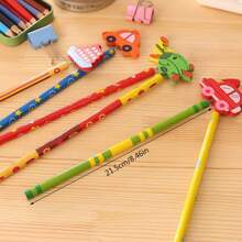 12/6/3/1 pièce Crayons HB de 21,5 cm à motifs aléatoires de voitures et bateaux de dessin animé, papeterie créative pour enfants, convient pour le bureau, les fournitures scolaires, les cadeaux de la Journée de l'enfant, les essentiels des étudiants