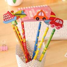 12/6/3/1 pièce Crayons HB de 21,5 cm à motifs aléatoires de voitures et bateaux de dessin animé, papeterie créative pour enfants, convient pour le bureau, les fournitures scolaires, les cadeaux de la Journée de l'enfant, les essentiels des étudiants