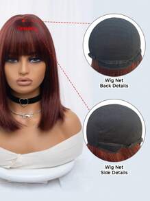 1-Piece Synthetic Heat Resistant Straight Hair With Bangs Wig Red 14  Inch Fully Machine Woven Daily Natural Realistic Wig