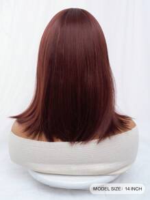 1-Piece Synthetic Heat Resistant Straight Hair With Bangs Wig Red 14  Inch Fully Machine Woven Daily Natural Realistic Wig