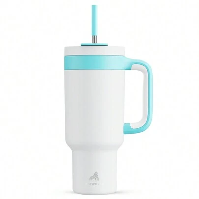 Bình giữ nhiệt có tay cầm 40oz, nắp 2 trong 1 có ống hút/uống, chống rò rỉ, an toàn với máy rửa chén, cốc cà phê du lịch cách nhiệt bằng thép không gỉ, giữ lạnh đến 34 giờ, vừa với giá đỡ cốc trên ô tô.