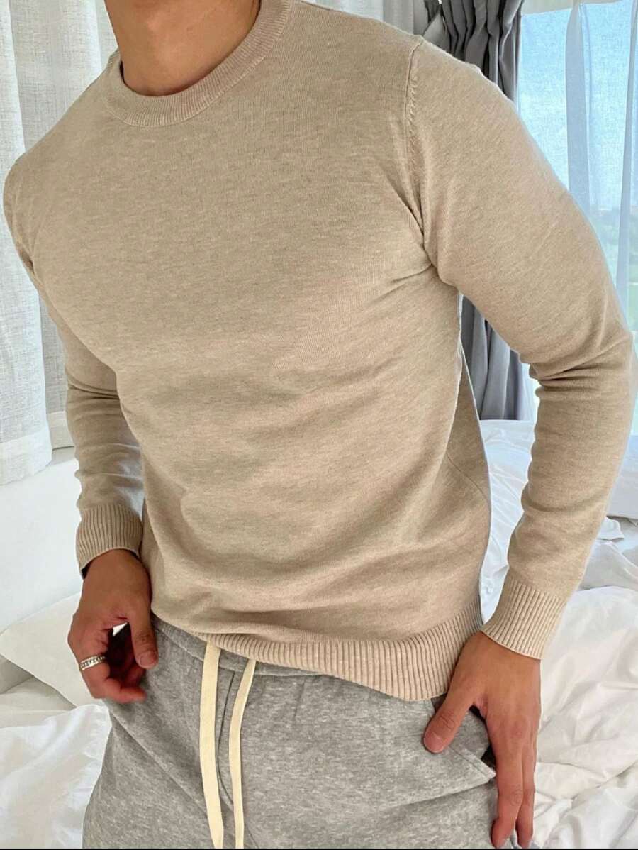 BLUSA SUÉTER DE TRICO LÃ MASCULINO LISA GOLA REDONDA MANGA LONGA INVERNO