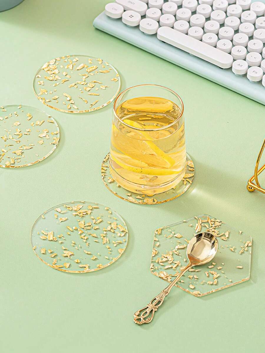 Tấm lót ly Acrylic hình tách trà lá vàng cùng tấm lót bàn bằng nhựa sáng tạo chống thấm nước tấm lót cách nhiệt quà tặng tốt nhất - Vàng - Xem 1