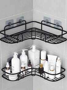 1pc Bathroom Shelf, Shower Caddy Rack, Bathroom Kitchen No Punching Triangle Storage Rack, Punch-Free Bathroom Storage Rack,Cast Iron Corner Shower Stand - Drill-Free Wall-Mounted Bathroom Storage Stand, Black Metal Mesh Design, Easy To Access And Organize, Suitable For Shampoo, Conditioner And Soap, Bathroom Storage Solution | Modern Bathroom Decoration | Suitable For Damp Environments, Bathroom Organization And Storage