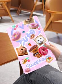 1 Stück Tablet Hülle mit Süßwaren Motiv - Donut, Tiere, Erdbeeren, Kuchen. Stoßfest, mit Stifthalter, Sleep/Wake Funktion. Kompatibel mit Samsung, Huawei, Xiaomi und iPad