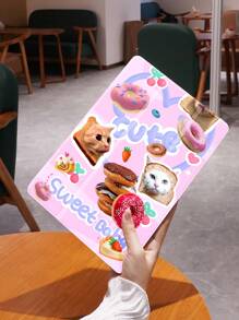 1 Stück Tablet Hülle mit Süßwaren Motiv - Donut, Tiere, Erdbeeren, Kuchen. Stoßfest, mit Stifthalter, Sleep/Wake Funktion. Kompatibel mit Samsung, Huawei, Xiaomi und iPad