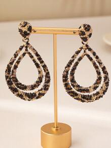 1 Pair Of Personalized European And American Style Double Layered Water Droplet Leopard Print Earrings Suitable For Daily Commuting And Banquet Activities