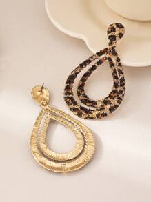 1 Pair Of Personalized European And American Style Double Layered Water Droplet Leopard Print Earrings Suitable For Daily Commuting And Banquet Activities