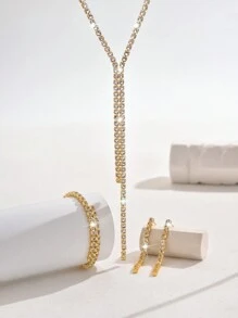 4pcs/Set Bridal Zirconia Jewelry Set - Necklace, Earrings, Bracelet Sparkling & Elegant Tassel Jewelry Set, Suitable For Wedding Party Accessories