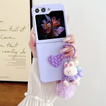 1个心形硬壳塑料手机壳和1个卡通挂件，兼容三星Galaxy Z Flip7、7 FE、6、5、4、3、5G - 紫色 - 查看 5