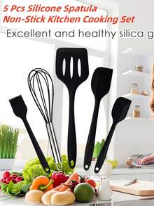 5 Pcs Silicone Spatula,Non-Stick Silicone Kitchen Cooking Utensils Rubber Spatula Set, Kitchen Spatula Cookware Utensils, Heat Resistant Silicone Kitchen Gadgets - Multicolor - View 8