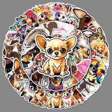50 piezas de calcomanías impermeables con diseño de perros chihuahua lindos, pegatinas/calcomanías/carteles de mascotas de dibujos animados, calcomanías de bocetos dibujados a mano, calcomanías hechas a mano creativas, calcomanías de moda y amor, para decorar teléfono/computadora portátil/tableta/reloj/monopatín/regalos/motocicleta/refrigerador/autos - Marrón Chocolate - Ver 7