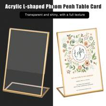 6 件 4x6 英寸亚克力标牌架，垂直透明展示架带金色边框，斜背标牌架适用于餐厅菜谱婚礼桌号照片艺术展示办公室酒店商店、圣诞节 - 金色 - 查看 3