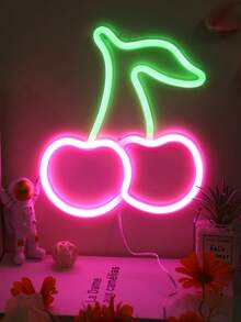 1pc Cherry LED Neon Night Light, USB/Battery Power Supply With 1 Hook,Cherry Neon Sign Light,Suitable For Children's Bedroom Decor, Background Walls Decor, Birthdays Decor, Party Decor,Perfect Gift For Friends - White - View 9