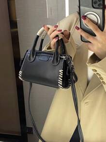 Fashionable Color-Blocked Women Casual Mini Tote Bag, With Adjustable Long Strap