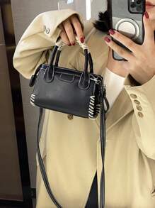 Fashionable Color-Blocked Women Casual Mini Tote Bag, With Adjustable Long Strap