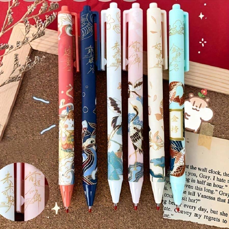6 Peças Elegantes Canetas Gel de Estilo Chinês - 0,5mm, Escrita Suave e ...