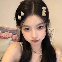 2pcs Handmade Jasmine Flower Hair Clips Side-Swept Bangs & Hair Accessory - Multicolor - View 3