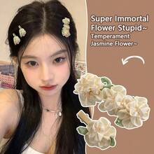 2pcs Handmade Jasmine Flower Hair Clips Side-Swept Bangs & Hair Accessory - Multicolor - View 2