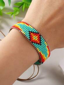 1 Stück handgefertigtes Armband im Boho-Stil mit bunten Perlen, elegantes Accessoire für Damen, ideales Geschenk für Liebe, geeignet für Alltag, Büro und Feste - Handgewebtes Armband - Übersicht 7