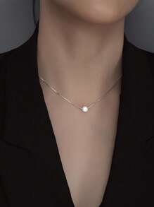 ESBERRY 1 Pc 8mm Simple Elegant S925 Sterling Silver Single Pearl Collarbone Necklace Jewelry Gift For Women