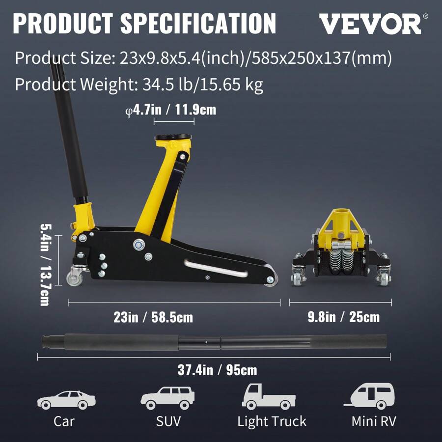 VEVOR Floor Jack 1.5 Ton Low Profile Floor Jack Aluminum And Steel