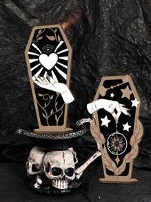 1pc Halloween Decoration Gothic Home Decor Hand Wooden Coffin Sign Decor Spooky Hands Stars Hearts Table Desk Accessories For Halloween Party Supplies Home Decor,Christmas - Multicolor - View 4