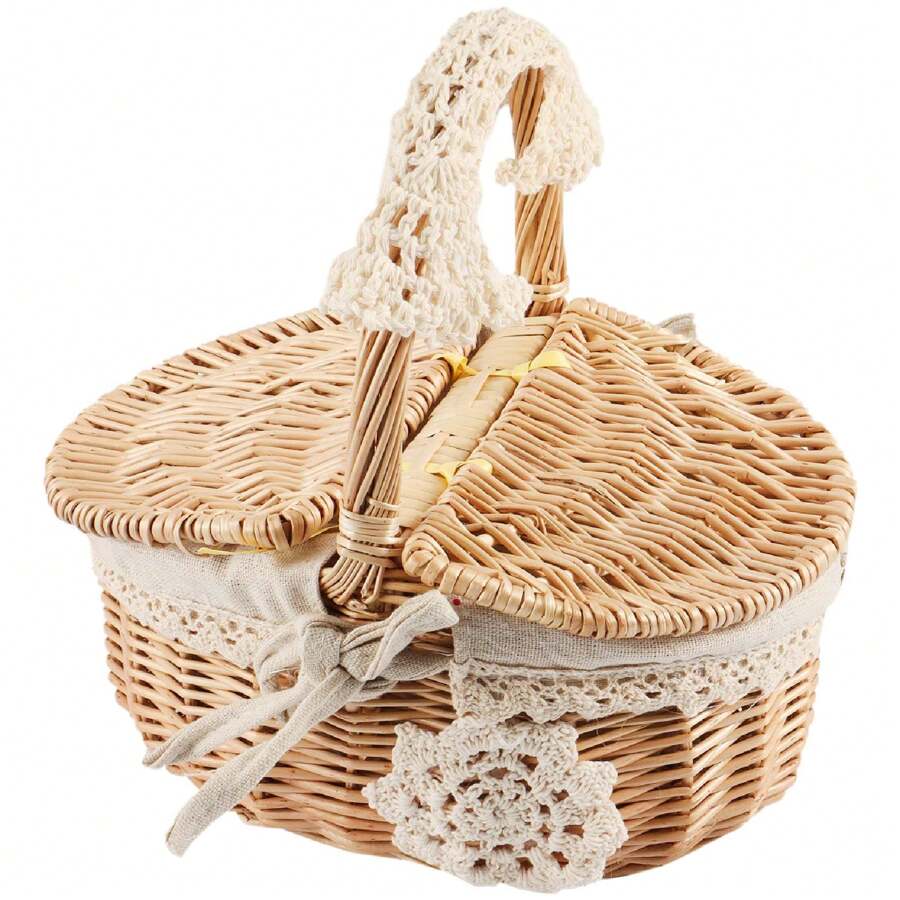 Hand Made Wicker Basket Wicker Camping Picnic Basket Shopping Storage Hamper And Wooden Wicker Picnic Basket - Multicolor - View 1