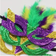 1 Pc, Carnival Mask, Halloween Feather Mask, Carnival Parade Masquerade Ball Party Blindfold, Carnival Photo Props, Cool Stuff, Festive Decorations (Handmade) (Some Accessories Are Random In Color), Christmas - Multicolor - View 3