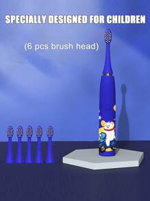 1 pieza Cepillo de dientes eléctrico con 6 piezas de cabezales de cepillo de repuesto - Azul Marino - Ver 2