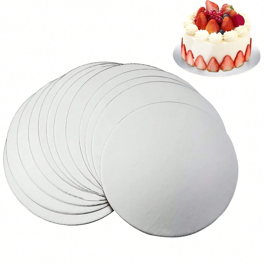 10 piezas de Bases para pastel, bases de plata para repostería, base para pastel resistente a la grasa - Base gruesa para pasteles para suministros de decoración de pasteles de bodas/cumpleaños, Accesorios para platos de pizza/cake - plata - Ver 1