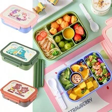 1 件卡通午餐盒，便携式，分隔式，密封，防漏，便携式午餐盒带浸料盒，餐具，学生午餐盒，厨房，圣诞礼物 - 彩色 - 查看 11