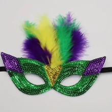 1 Pc, Carnival Mask, Halloween Feather Mask, Carnival Parade Masquerade Ball Party Blindfold, Carnival Photo Props, Cool Stuff, Festive Decorations (Handmade) (Some Accessories Are Random In Color), Christmas - Multicolor - View 4