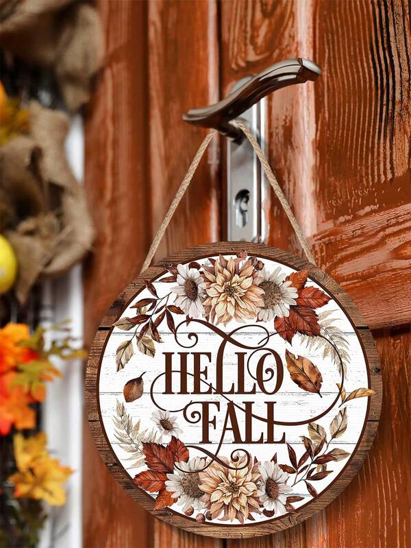 1Pc Fall Welcome Wood Round Plaque Sign Front Door Hanging Rustic Hello Fall Flower Harvest Wooden Sign Wall Hanging For Autumn Farmhouse Home Thanksgiving Party Door Decor Best Gifts Birthday