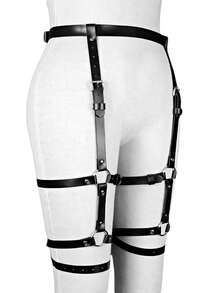 1 件 PU 皮革吊带女士紧身内衣性感吊袜带哥特式长袜带大腿吊袜带狂欢配饰 - 黑色 - 查看 5