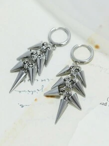 1pair Y2k Gothic Hottie Stainless Steel Rivets Hoop Earrings Women Hip Hop Punk Teeth Heart Bow Star Dangle Earrings Party Jewelry - 耳環 - 查看 7