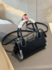 Fashionable Color-Blocked Women Casual Mini Tote Bag, With Adjustable Long Strap