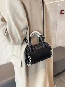 Fashionable Color-Blocked Women Casual Mini Tote Bag, With Adjustable Long Strap