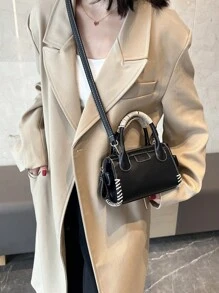 Fashionable Color-Blocked Women Casual Mini Tote Bag, With Adjustable Long Strap