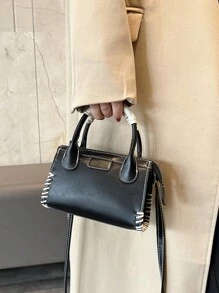 Fashionable Color-Blocked Women Casual Mini Tote Bag, With Adjustable Long Strap